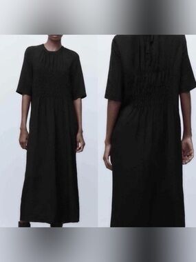 Zara Black Smocked Maxi Dress - Women small
